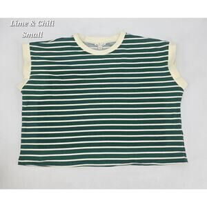 Lime & Chili Green Striped Boxy Tee Small Oversized Crop Top Coastal Casual